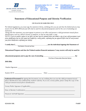 Statement of Educational Purpose and Identity Verification