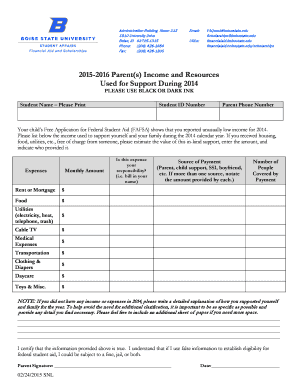2014 Parent Income and Resources Form