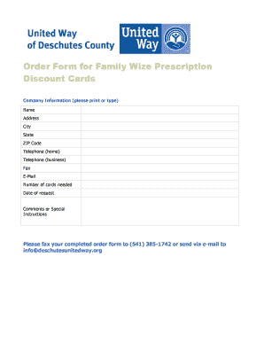Family Wize Prescription Discount Card Order Form
