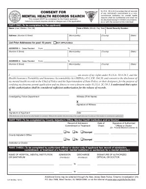 New Jersey Firearm Applicant Mental Health Records Consent
