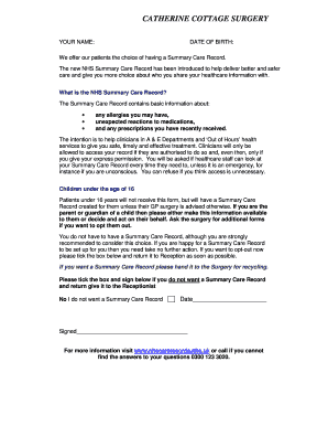 NHS Summary Care Record Opt-Out Form