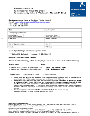 Falkensteiner Hotel Belgrade Reservation Form