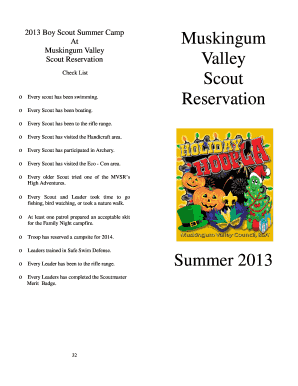 2013 Boy Scout Summer Camp Checklist