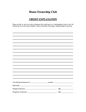 Home Ownership Club Credit Explanation Form