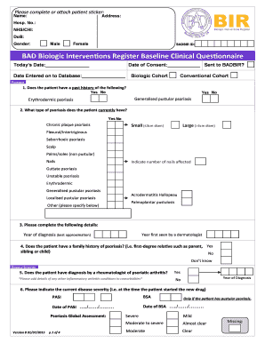 BADBIR Baseline Clinical Questionnaire