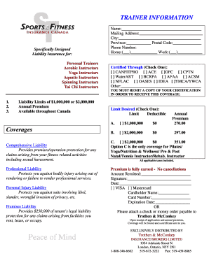 Personal Trainer Liability Insurance Application