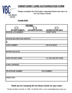 Credit/Debit Card Authorization Form