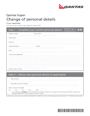 Qantas Super Change of Personal Details Form