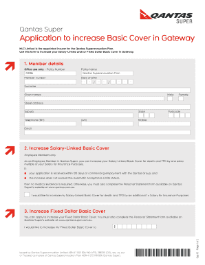 Qantas Super Basic Cover Increase Application