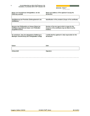 OEKO-TEX® Standard 100 Declaration of Conformity