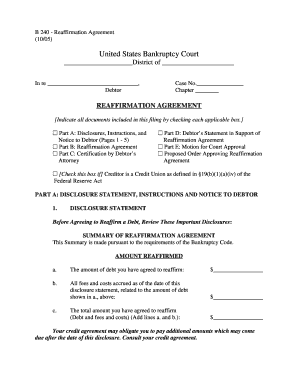 US Bankruptcy Court Reaffirmation Agreement
