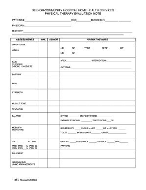 Physical Therapy Evaluation Note
