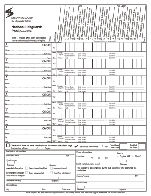 National Lifeguard Pool Certification Form