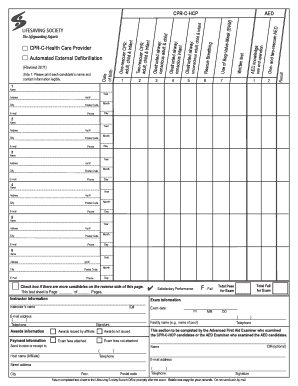CPR-C-HCP AED Certification Test Sheet