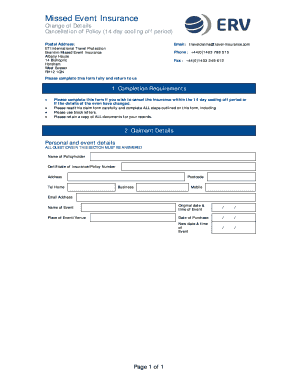 Missed Event Insurance Cancellation Form