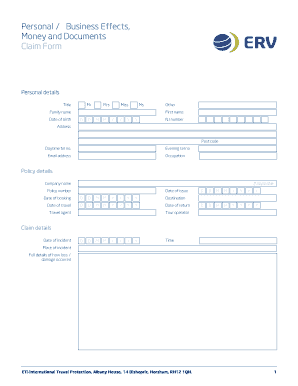 Personal Business Effects Money and Documents Claim Form