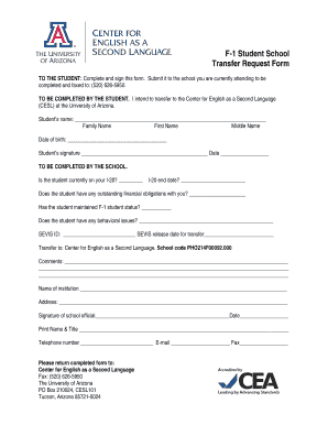 F-1 Student School Transfer Request Form