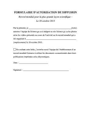 Formulaire d’autorisation de diffusion