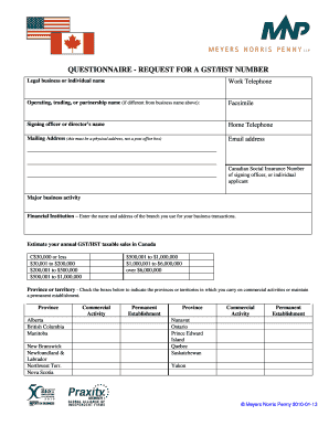 GST/HST Number Request Form
