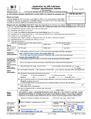 IRS Form W-7 Application for Taxpayer Identification Number