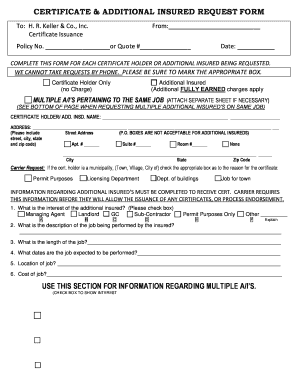 Certificate of Insurance Request Form