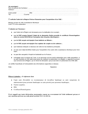 Formulaire de demande d'aide pour l'acquisition d'un vélo à assistance électrique