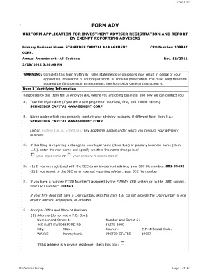 Form ADV Investment Adviser Registration