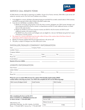 SMA Service Call Rebate Form