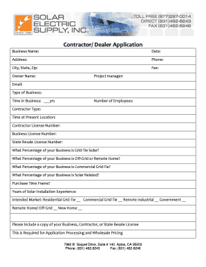 Contractor Dealer Application Form