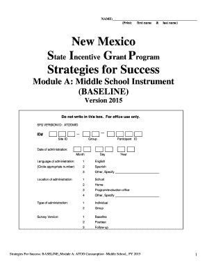 Strategies for Success Middle School Baseline Survey