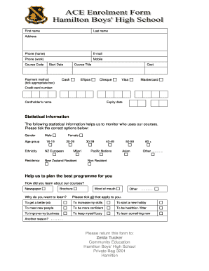 Community Education Course Enrollment Form