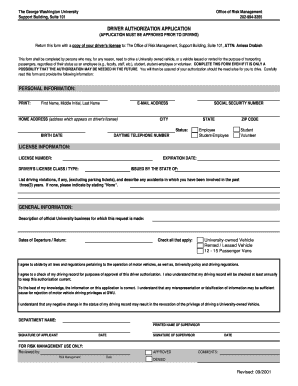 George Washington University Driver Authorization Application