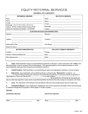 Equity Referral Services Referral Fee Agreement