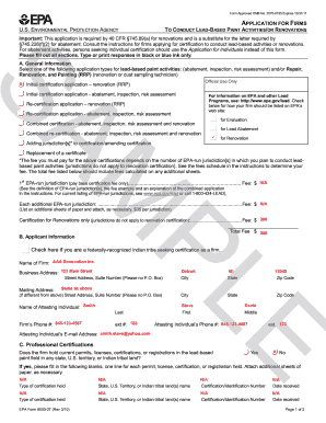 EPA Application for Firms to Conduct Lead-Based Paint Activities