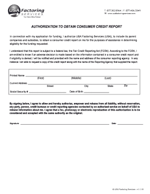 Authorization to Obtain Consumer Credit Report