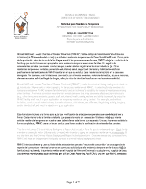 Ronald McDonald House Criminal Background Check Form