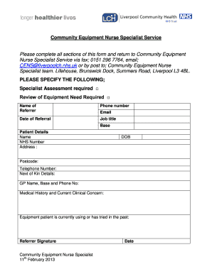 Community Equipment Nurse Specialist Referral Form