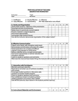 Peer Evaluation of Teaching Observation Worksheet