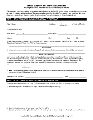 Medical Statement for Children with Disabilities