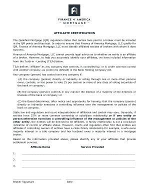 Affiliate Certification for Qualified Mortgage
