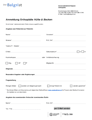 Anmeldung Orthopädie Hüfte & Becken