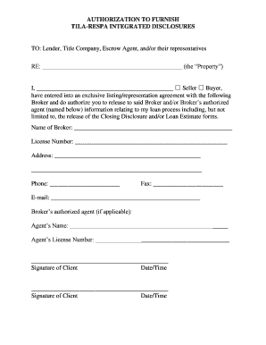 Authorization to Furnish TILA-RESPA Disclosures