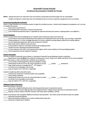 Greenville County Schools Enrollment Documentation Checklist