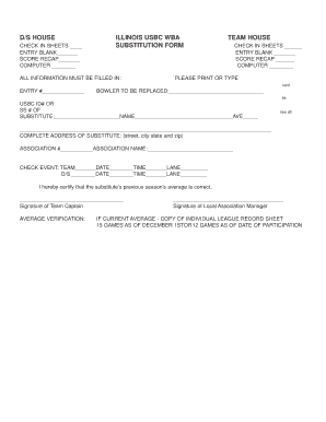 USBC Substitution Form Check In Sheets
