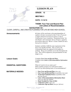 Four-Year and Beyond Plan and Letters of Recommendation