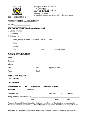 Project Sunshine Donation Form