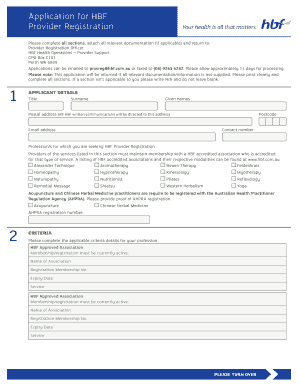 HBF Provider Registration Application