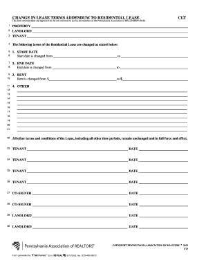 Change in Lease Terms Addendum to Residential Lease