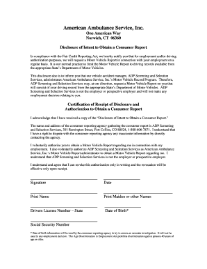 Disclosure and Authorization for Motor Vehicle Report