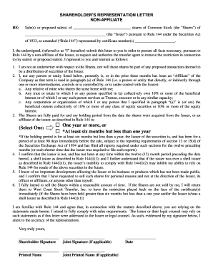 Shareholder Representation Letter